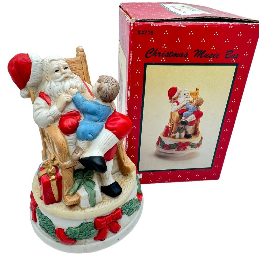Wangs Christmas Music Box With Santa & Child Figure Rotates Works